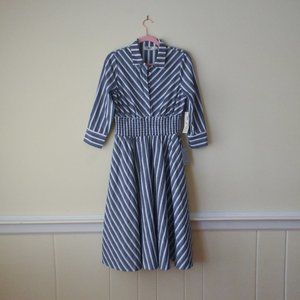 Eliza J Striped Midi Shirtdress with Smocked Waist, Size 8, NWT